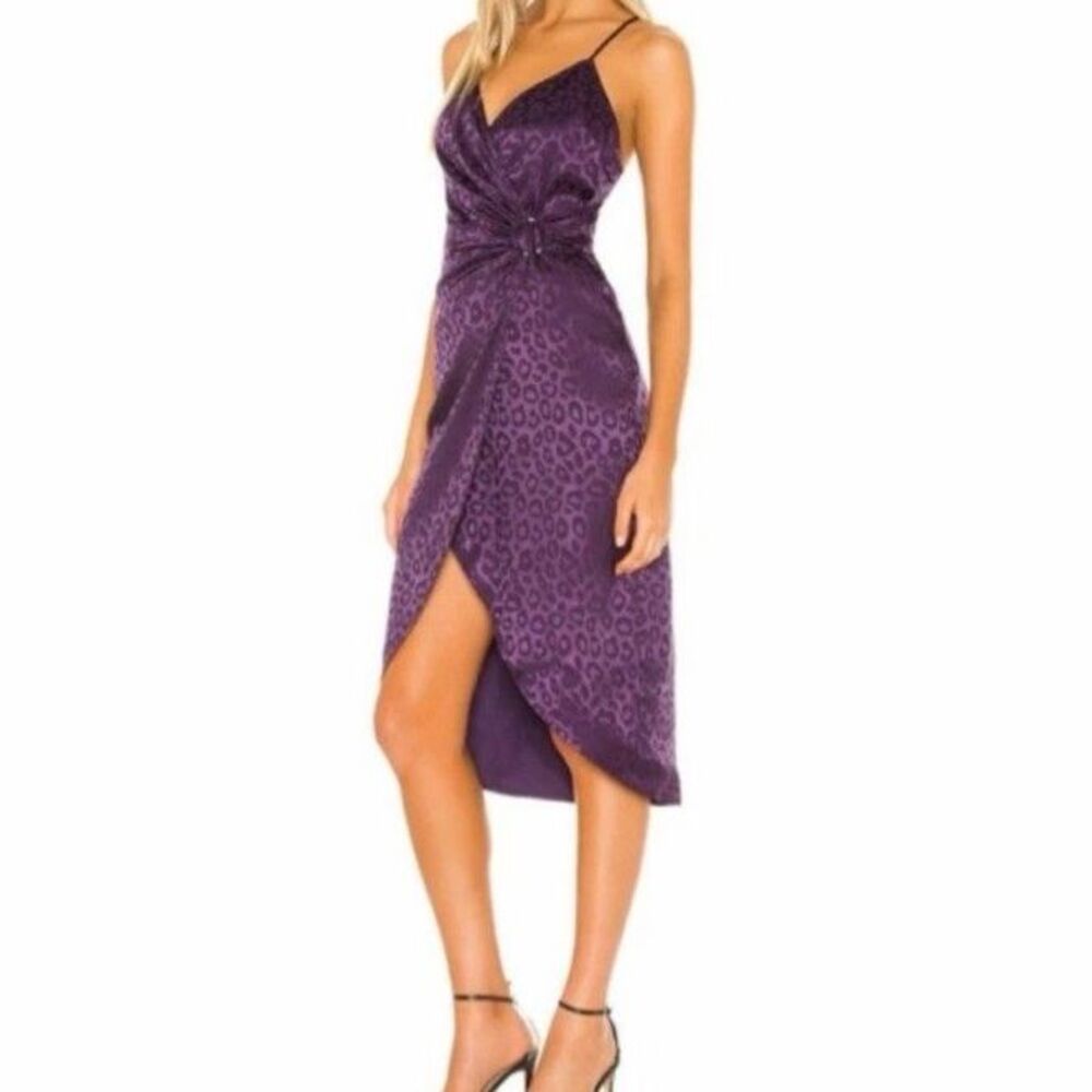 J.O.A Leopard Print MIDI Dress Date Night Purple Size Small